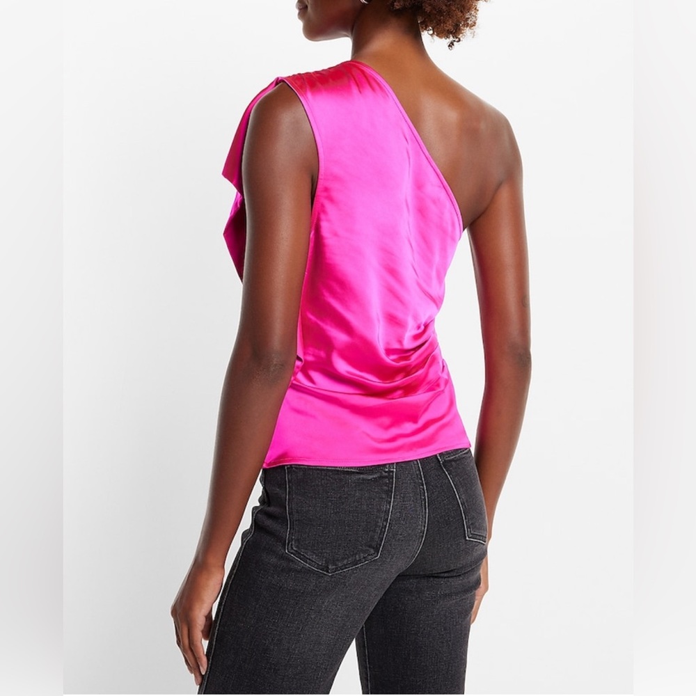 NWT Express Satin RuffleOne Shoulder Top - Picture 2 of 6